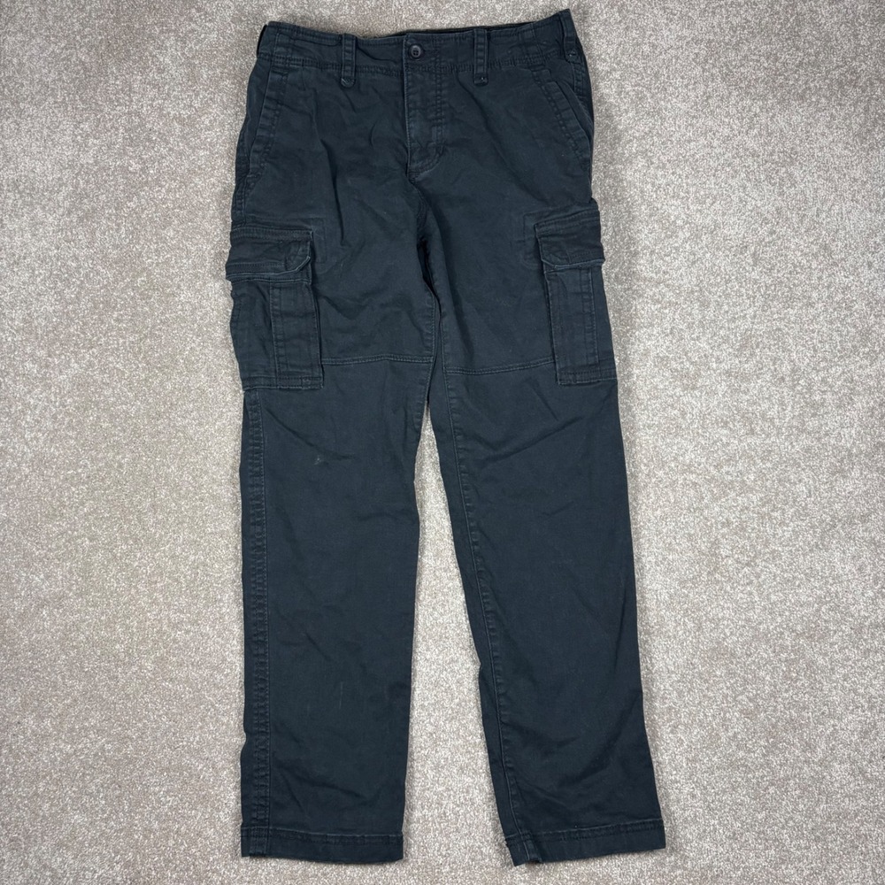 Hollister Mens Black Cargo Pants Straight Leg Cotton Twill W30 L32